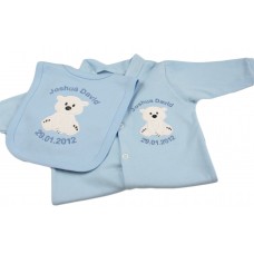 Personalised Baby Boys Bear Gift Set Sleepsuit & Bib